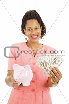 Beautiful Woman Saving Money