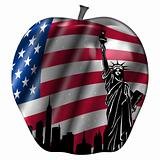 Big Apple with USA Flag and New York Skyline