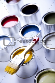 Paint brush and cans
