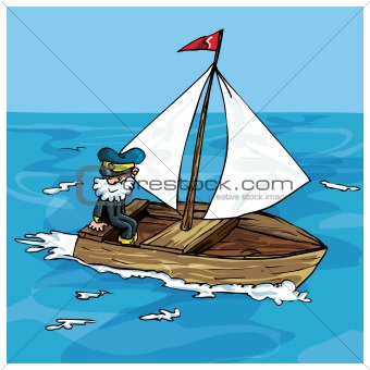 Cartoon of man sailing in a small boat