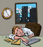 Cartoon of a man waiting for home time