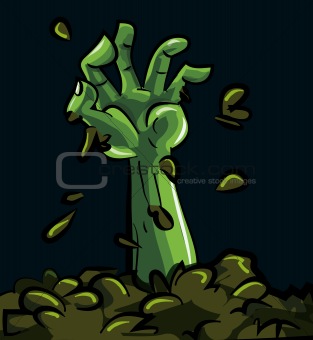 Cartoon of a green zombie hand