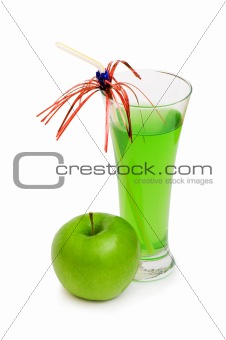 Green apple and juice isolated on the white