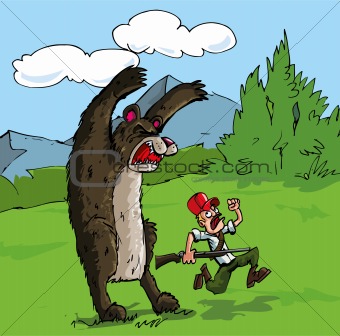 Cartoon of bear attacking a hunter