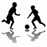 kids playing soccer (black) isolated on white background
