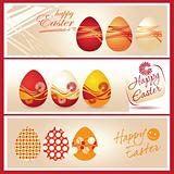 Colorful Easter eggs and logo Happy Easter
