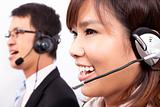 Happy business customer support girl with a headset