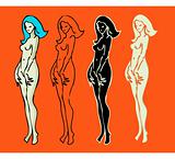 4 emblems variations of beautiful nude woman silhouette
