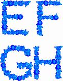 Alphabet of blue flowers and butterflies-E, F, G, H.