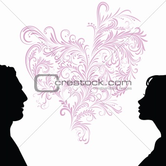 Man and woman faces silhouettes