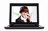 smiling businesswoman and internet call center