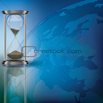 globe and hourglass on blue