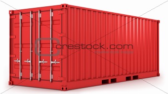Red freight container isolated