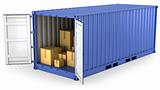Blue opened container with carton boxes inside