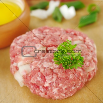 Raw Meatball Garnished with Parsley
