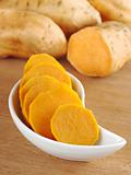 Cooked Sweet Potato Slices in White Bowl