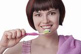 Young woman  Brushing Teeth