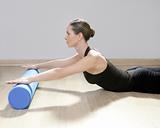 blue foam roller pilates woman sport gym fitness yoga