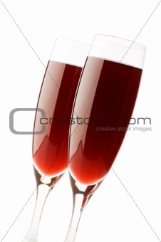 Two wine glasses on the white background