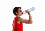Boy teen drinking bottled water