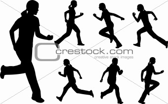 silhouettes of woman running