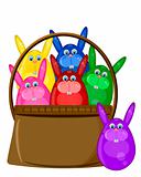 Six Colored Happy Easter Bunny Eggs in Basket