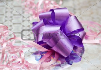 Close up of the gift box with ribbon
