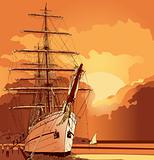 sailing boat at sunset