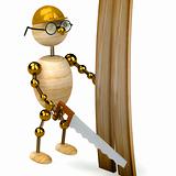 3d wood man with a saw