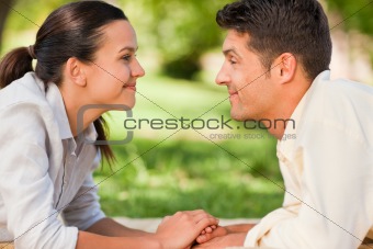 Enamored couple in the park
