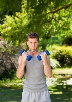 Man doing his exercises in the park