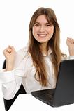 Excited woman with laptop  enjoying success 