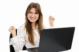 woman with laptop  enjoying success
