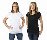Young angry women with blank shirts