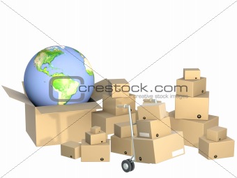Cardboard boxes and Earth