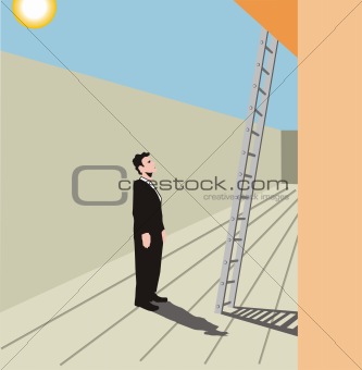 Person ready to climb stairs