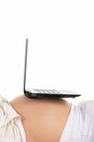 laptop on  stomach pregnant woman