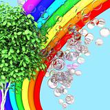 Rainbow, tree and soap bubbles