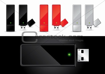 USB Disk in Black, Red and Silver - Vector Illustration