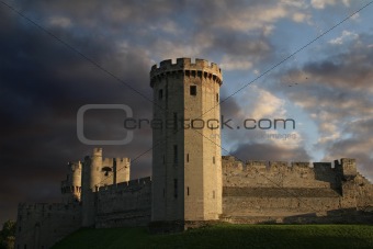 Warwick castle at sundown