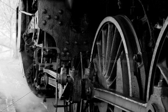 Wheels of an old steam locomotive