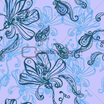 seamless absrtact background with flowers and butterflies