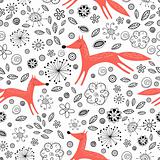 floral pattern with red foxes