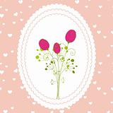 Springtime rose flowers pink background greeting card