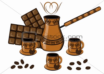 Coffee, chocolate, cup and coffee pot