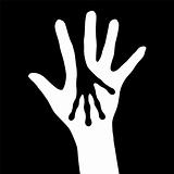 Human and Alien hands silhouette