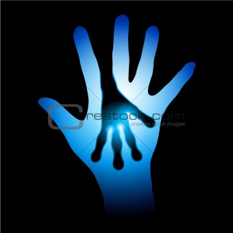 Human and Alien hands silhouette