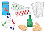 Different medical bottles and tablets
