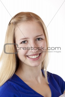 Portrait of young attractive blond woman smiling self confident
