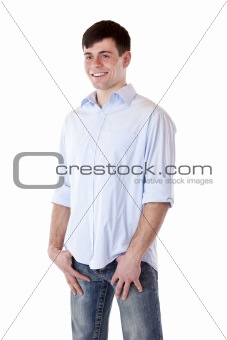 Young casual handsome man looking away